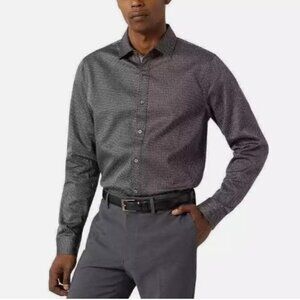 NEW Tahari Mens L Stretch Luxe Woven Black & White Regular Button down Shirt